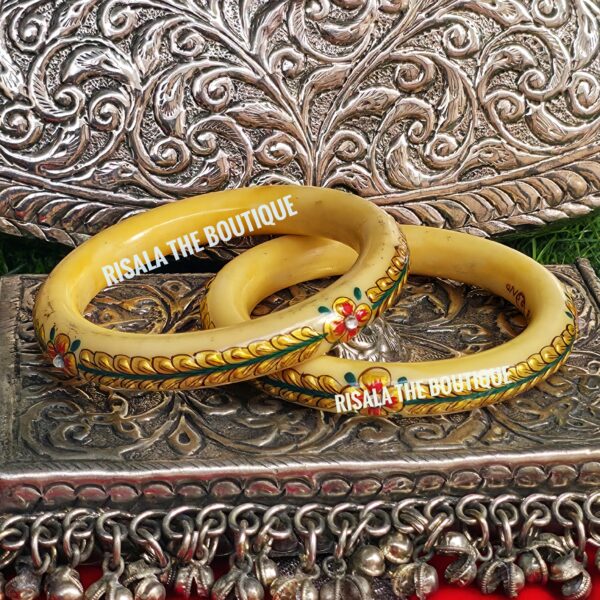 Elegant Hand-Painted Mustard Lac Bangles